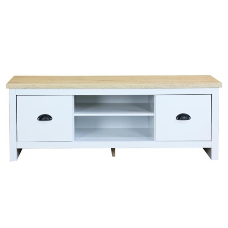 Ari Modern 2-Drawer Small TV Stand Entertainment Unit - Oak & White