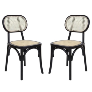 Set Of 2 Sofia Rattan Kitchen Dining Side Chair - Black