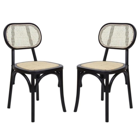 Set Of 2 Sofia Rattan Kitchen Dining Side Chair - Black