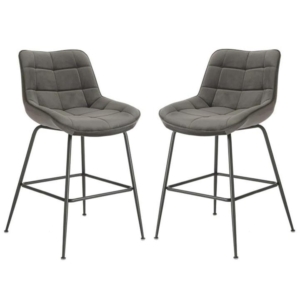 Set Of 2 Bianca Velvet Fabric Kitchen Counter Bar Stool - Grey
