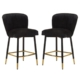 Set of 2 Gaia Velvet Fabric Kitchen Counter Bar Stool 63cm - Black