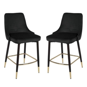 Set of 2 Luisa Velvet Fabric Kitchen Counter Bar Stool 63cm - Black