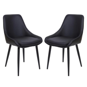 Set Of 2 Marco Faux Leather Dining Chair Metal Legs - Black