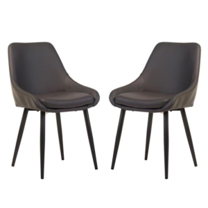 Set Of 2 Marco Faux Leather Dining Chair Metal Legs - Grey