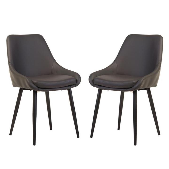 Set Of 2 Marco Faux Leather Dining Chair Metal Legs - Grey