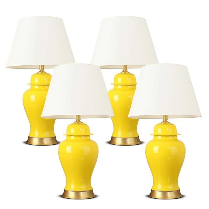 4X Oval Ceramic Table Lamp with Gold Metal Base Desk Lamp Yellow