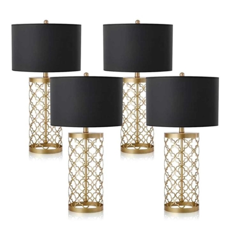 4X Golden Hollowed Out Base Table Lamp with Dark Shade