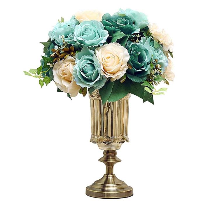 28.5cm Transparent Glass Flower Vase Filler with Blue Flower Set