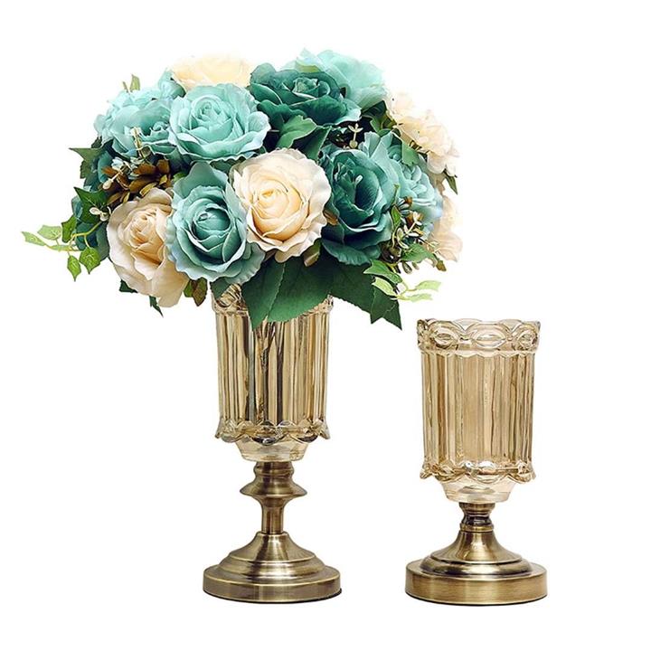 25cm 28.5cm Transparent Glass Flower Vase with Blue Flower Set