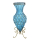 65cm Blue Glass Tall Floor Vase with Metal Flower Stand