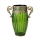 Green European Colored Glass Home Decor Jar Flower Vase with Two Metal Handle