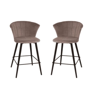 Set of 2 Calliope Velvet Fabric Modern Kitchen Counter Bar Stool - Grey