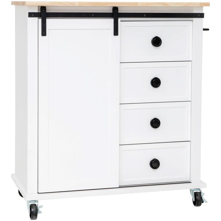 Dario Kitchen Trolley Island Storage Cabinet W/ 4-Drawer 1-Door - Natural & White