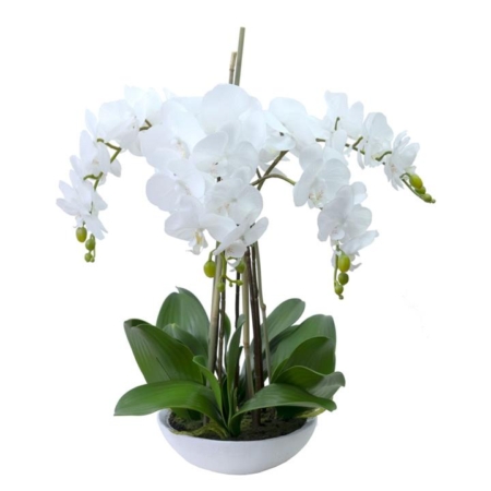 Phalaenopsis Orchid Artificial Plant Flower Decorative 60cm White Bowl - White