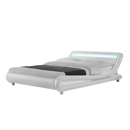 Modern Designer Queen PU Leather Bed Frame With LED Light - White