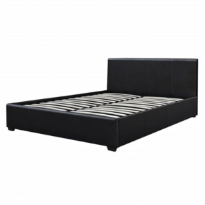 Modern Designer Gas Lift PU Leather Queen Bed Frame With Headboard - Black