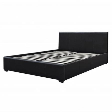 Modern Designer Gas Lift PU Leather Queen Bed Frame With Headboard - Black