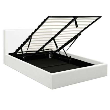 Modern Designer Gas Lift PU Leather Queen Bed Frame With Headboard - White