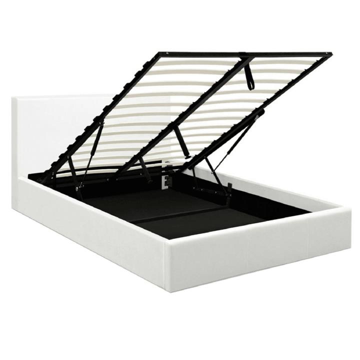 Modern Designer Gas Lift PU Leather Queen Bed Frame With Headboard - White
