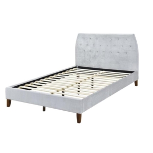 Designer Modern Velvet Fabric Bed Frame With Headboard King Single - Light Grey