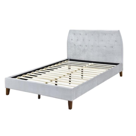 Designer Modern Velvet Fabric Bed Frame With Headboard King - Light Grey