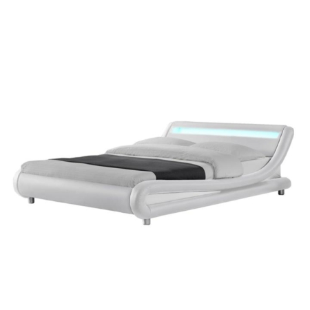 Modern Designer Double PU Leather Bed Frame With LED Light - White