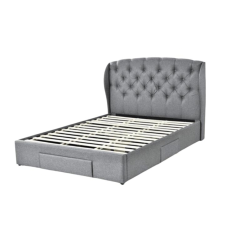 Modern Designer Fabric Double Tufted Headboard Bed Frame With Drawers Storage - Dark Grey