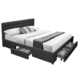 PU Leather Double Bed Frame Headboard With 2-Drawers Storage - Black