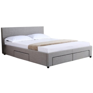 Fabric Double Bed Frame Headboard With Storage Drawers - Grey