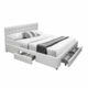 PU Leather Queen Bed Headboard With Drawers Storage - White