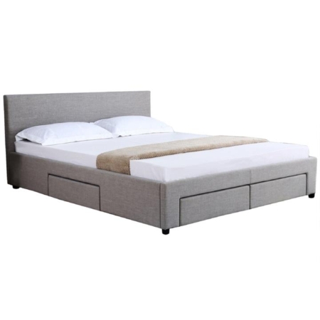 Fabric Queen Bed Frame Headboard With Storage Drawers - Grey