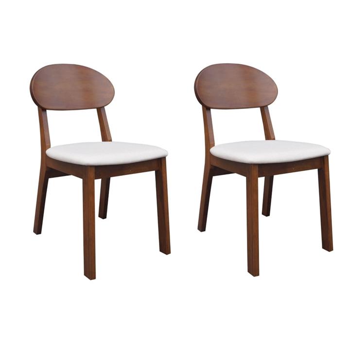 Set Of 2 Fabric Wooden Cafe Kitchen Dining Chair - Walnut