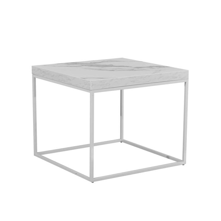 Side End Lamp Table W/ Marble Effect - White