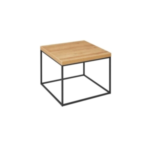 Modern Square Wooden Lamp End Side Table Metal Frame - Oak