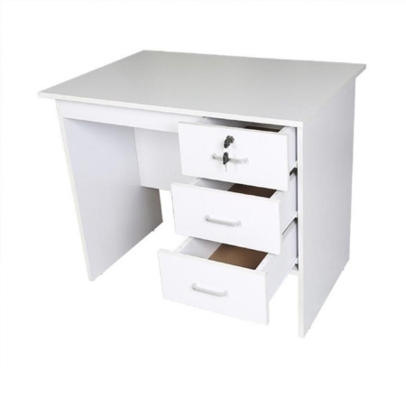 Modern Office Writing Study Desk 90cm W/ 3-Drawers - White