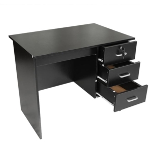 Modern Office Writing Study Desk 90cm W/ 3-Drawers - Black