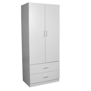 Modern 2-Door 2-Drawers Wardrobe Closet Clothes Storage Cabinet - White