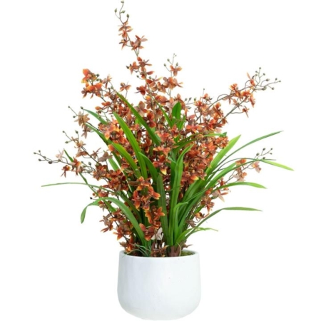 Orange Dancing Lady Orchid Artificial Fake Plant Flower Decorative 78cm In Pot