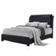 Designer Modern Faux Leather Bed Frame W/ Tufted Headboard Double Size - Black