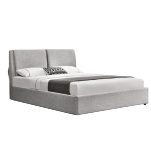 Modern Designer Fabric Gas Lift Bed Frame W/ Headboard Queen Size - Light Grey