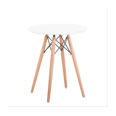 Round Wooden Dining Table Eiffel Design Wooden Legs 80cm - White