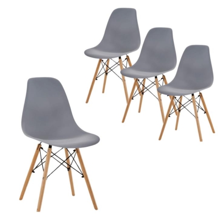 Set Of 4 Replica Dining Chair Eiffel Design Wooden Legs - Grey