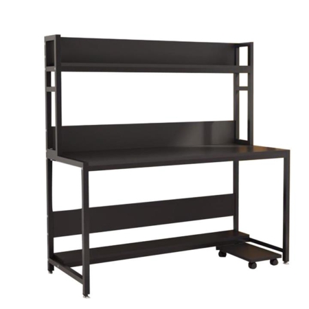 Study Computer Office Desk Metal Frame W/ Hutch - Black