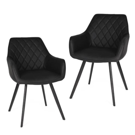 Set of 2 Xena Eco Leather Dining Chair Black Metal Legs - Black