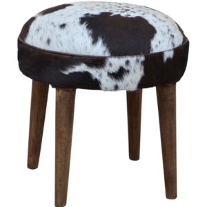 Amari Cowhide Short Foot Stool Ottoman Wooden Legs