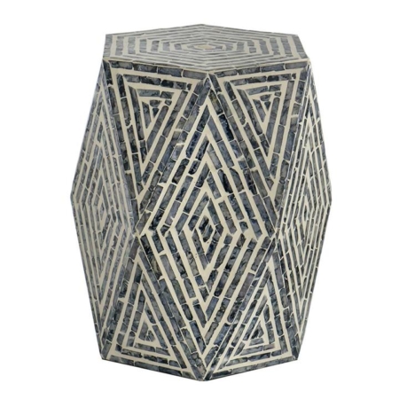 Alora Oblique Shell Wooden Geometric Stool Side Table