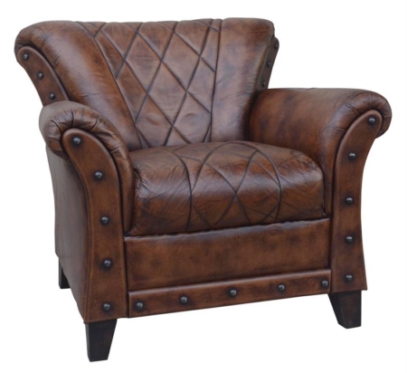 Studded Leather ArmChair Accent Relaxing Chair - Brown