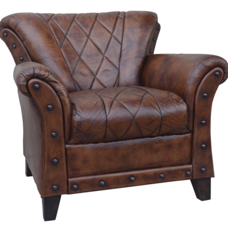 Studded Leather ArmChair Accent Relaxing Chair - Brown