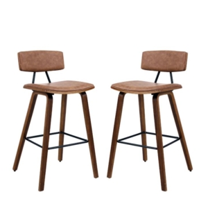 Ganesh Retro PU Leather Kitchen Counter Bar Stool Wooden Legs - Brown