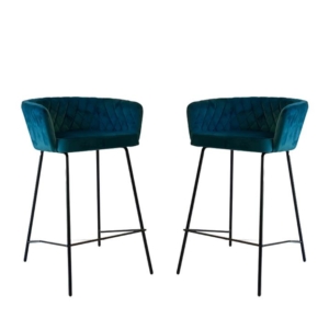 Set Of 2 Camille Velvet Fabric Kitchen Counter Bar Stool - Teal